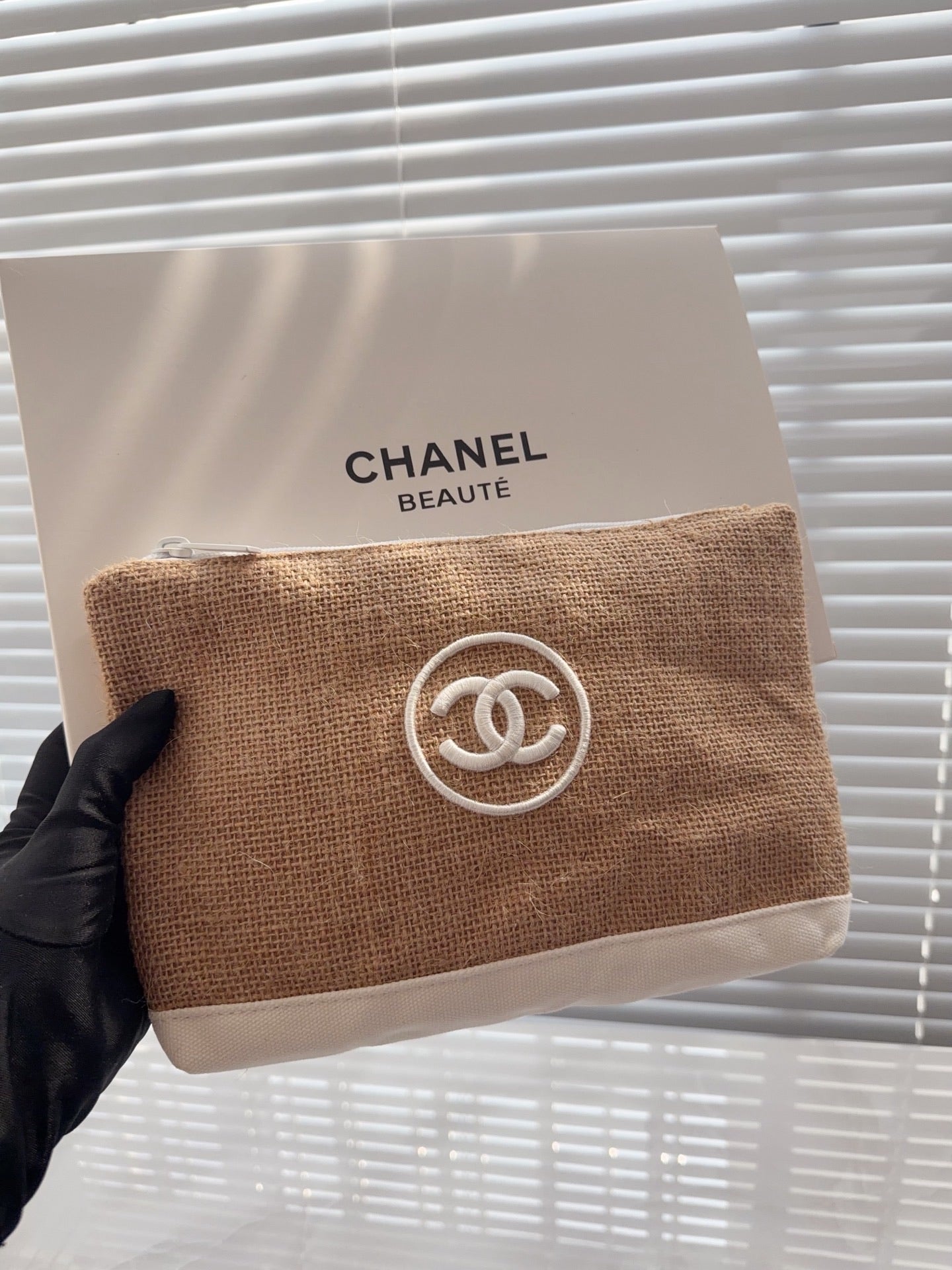 Chanel rafia pouch
