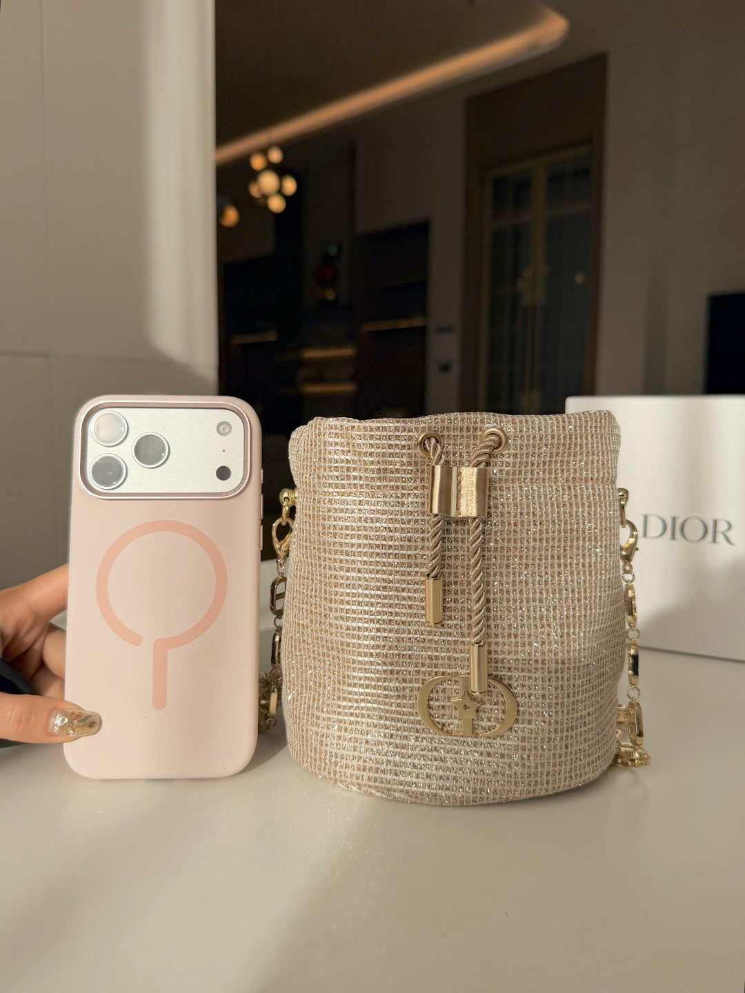 Dior Holiday Bucket Pouch with Chain