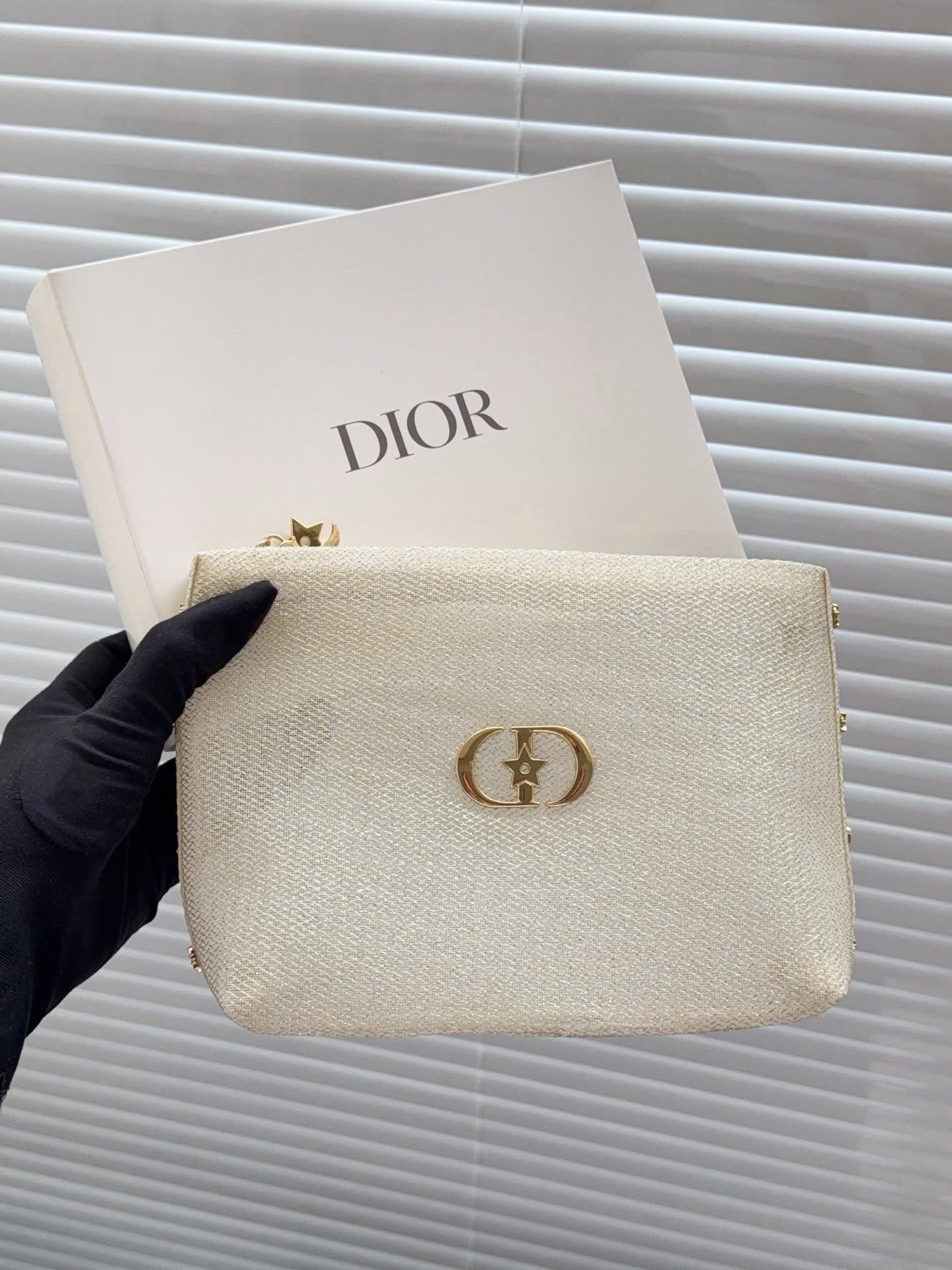 Dior Gold glitter mesh makeup bag