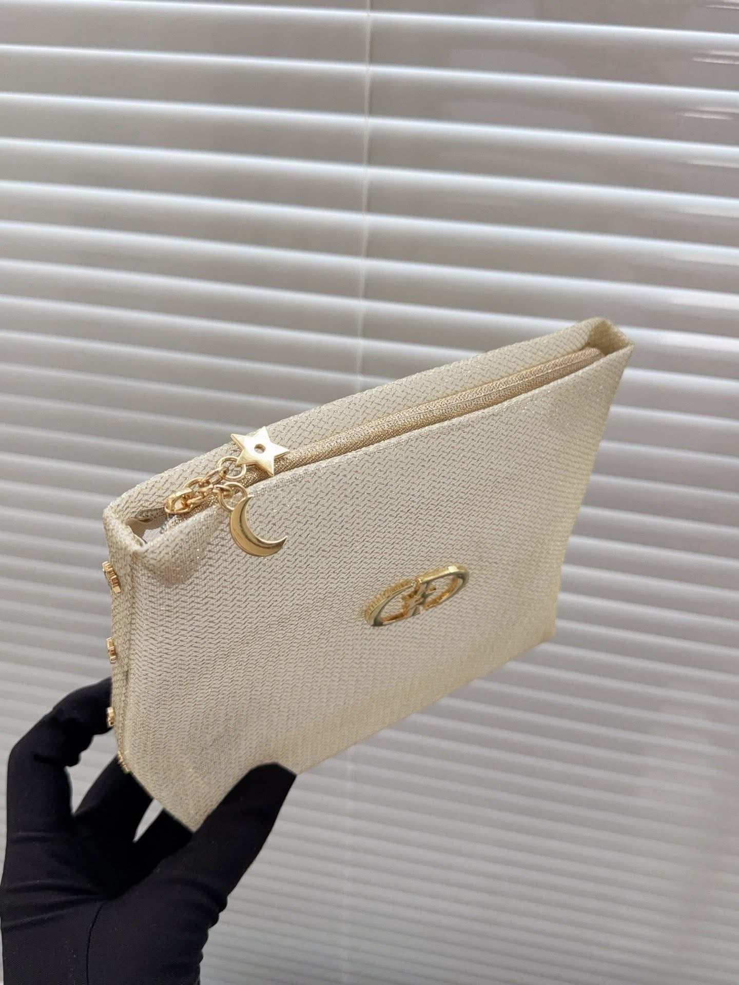 Dior Gold glitter mesh makeup bag