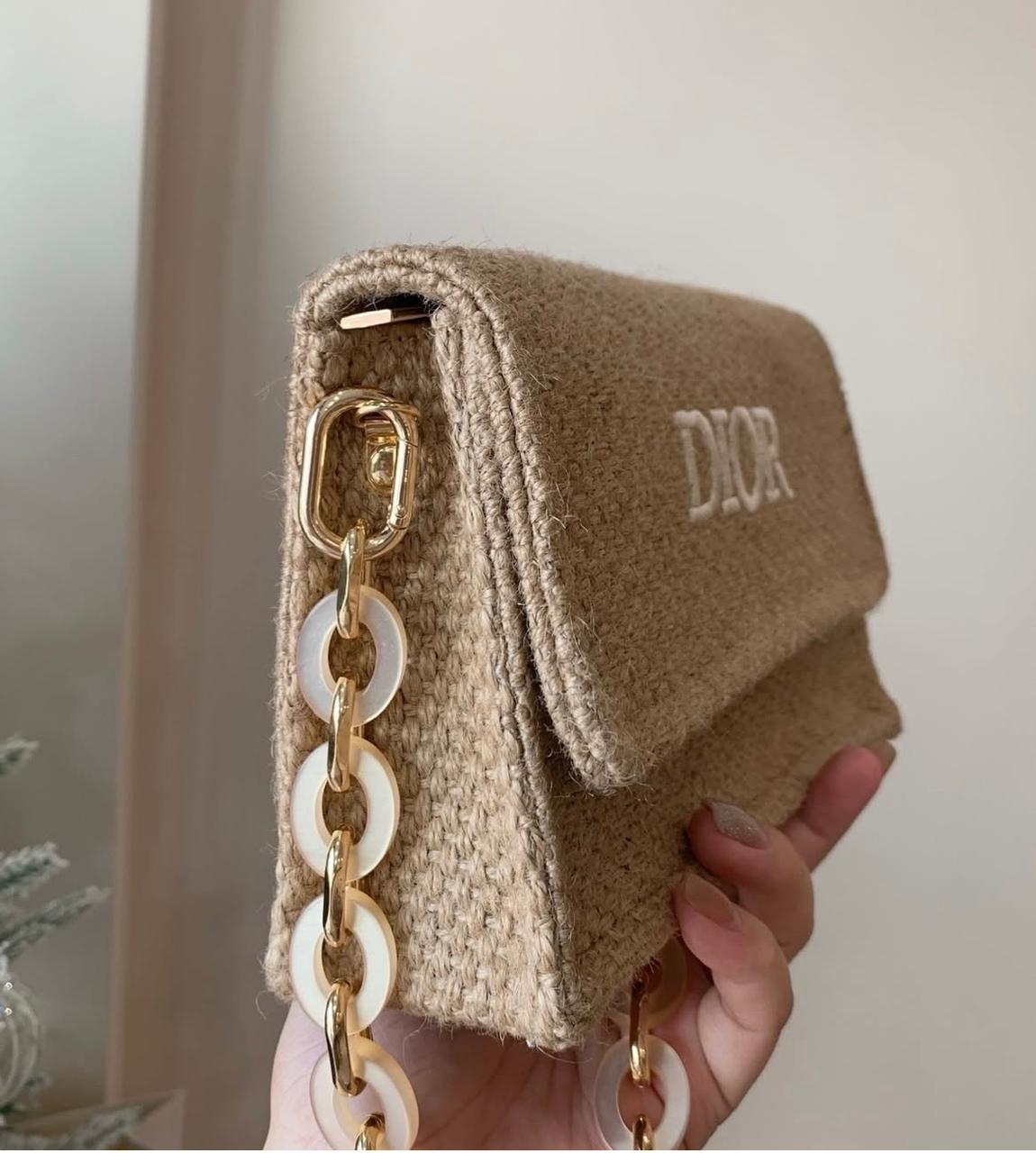 Chanel Rafia Pouch With Added Chain