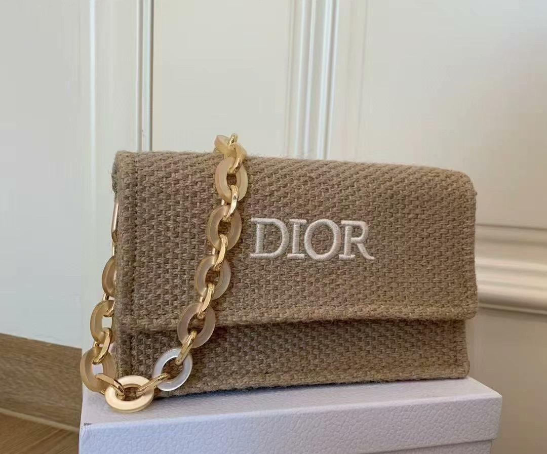Chanel Rafia Pouch With Added Chain